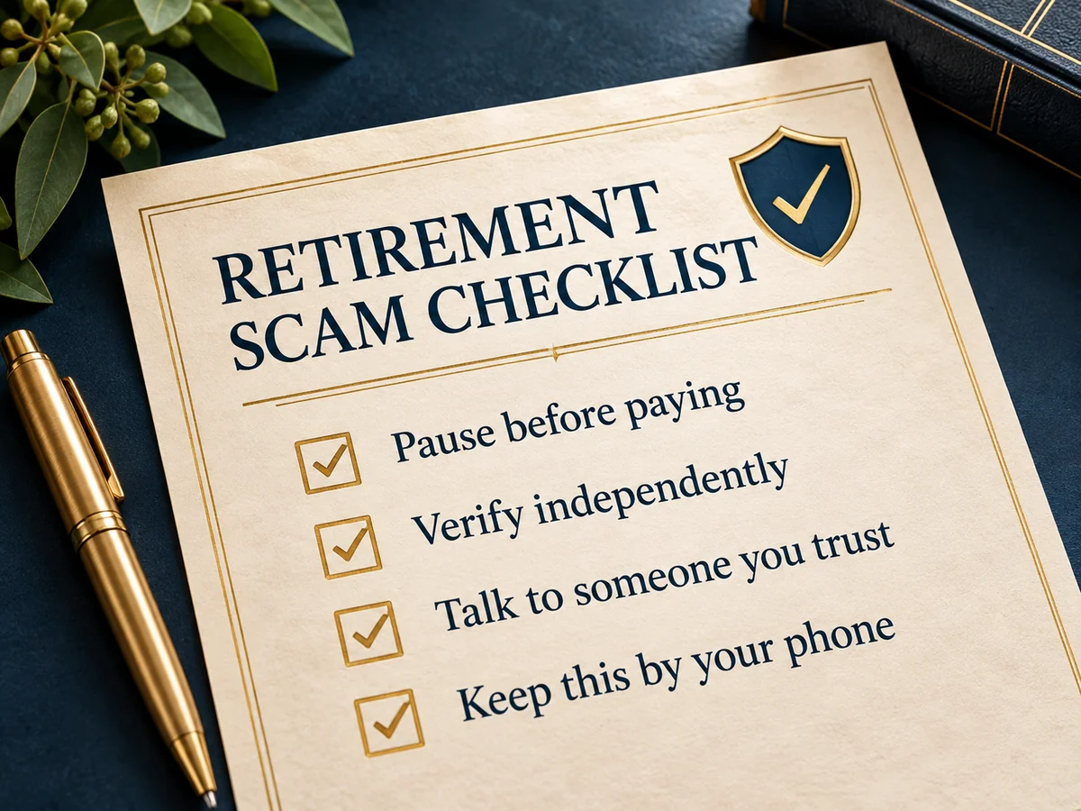 Illustrative retirement scam checklist cover